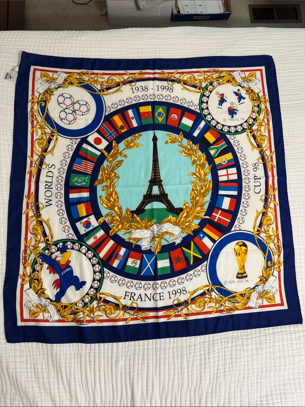 France 1998 World Cup Eiffel Tower Silk-Style Scarf - Blue/White/Gold